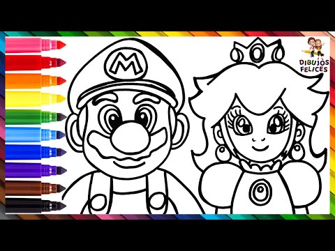 Dibuja y Colorea A Super Mario Y A La Princesa Peach 👨🍄👸🏼🌈 Dibujos Para Niños