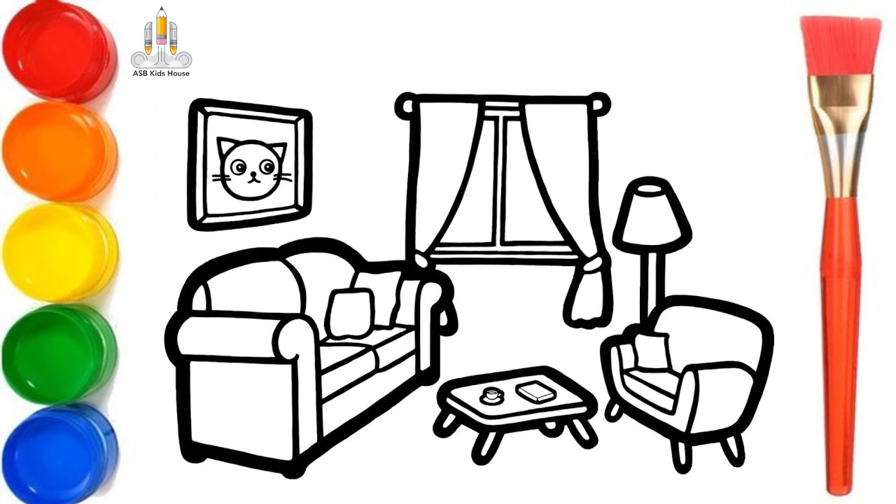 How to Draw living room drawing, Painting and Coloring for Kids