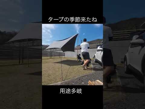 【海沿いキャンプ場でマカオンTC】日差しが強いのでタープ張ってみた #camp #outdoor