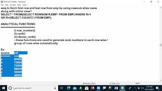 #46 #ORACLE - PLSQL DEVELOPER FULL COURSE - SUB QUERY  & ANALYTICAL FUNCTION (PART 6) - 46