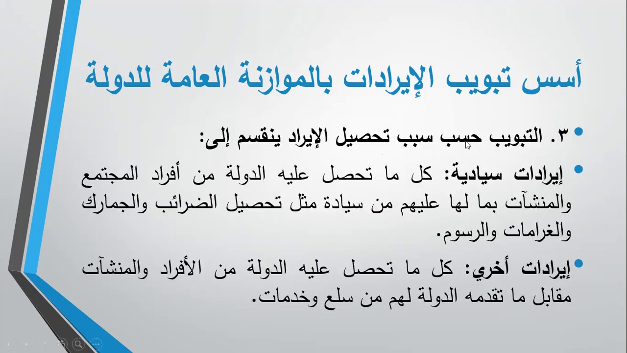 أسس تبويب الايرادات العامة بالوازنة العامة للدولة