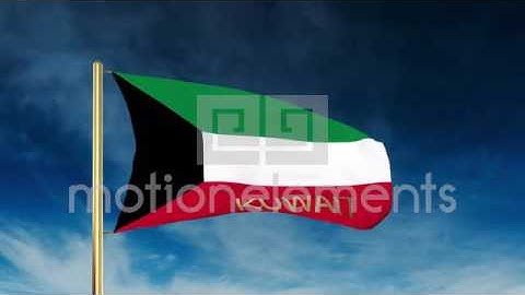 Kuwait Flag Slider Style With Title. Waving In The Wind With Cloud Background An Stock Animation