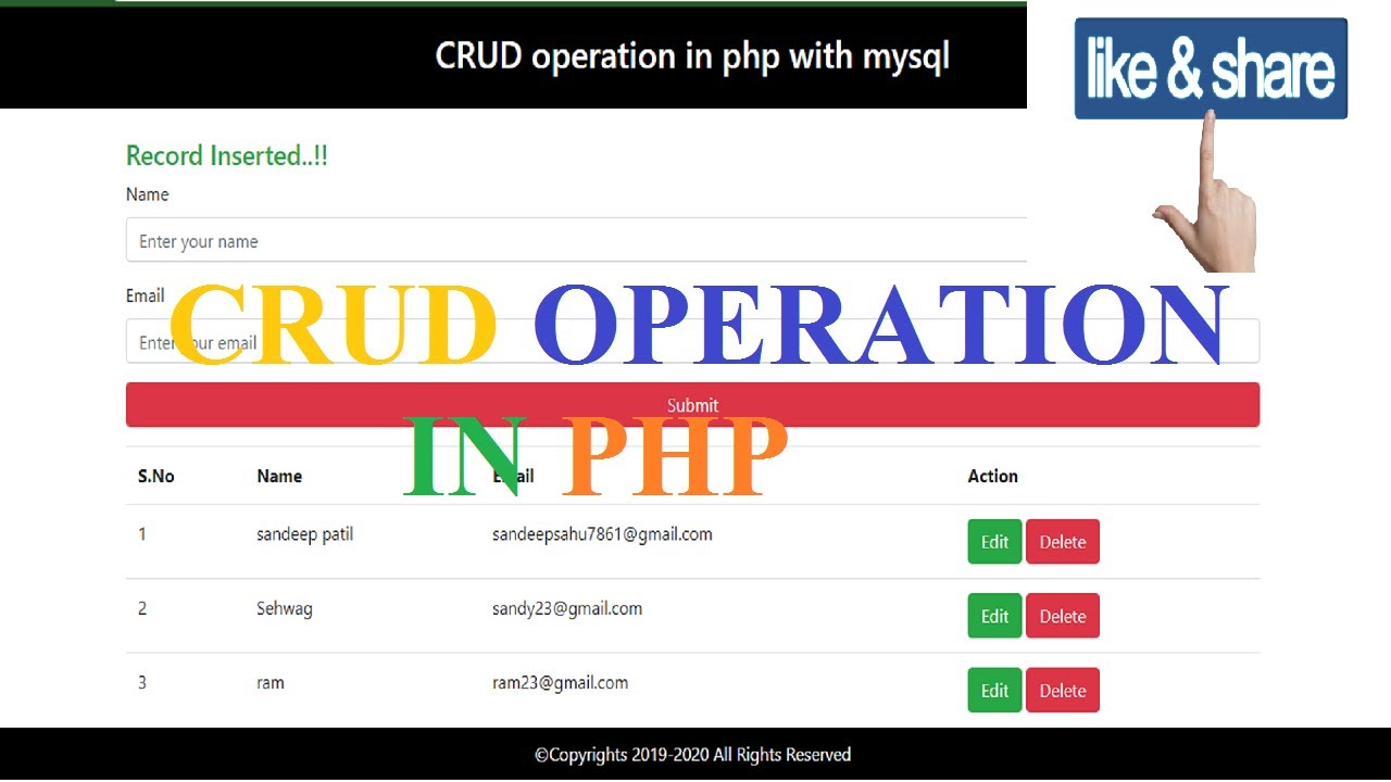 CRUD(Create Read Update Delete) Operation in PHP with Mysql - YouTube