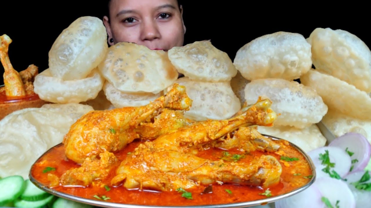 Eating Luchi/Puri with Chicken Rara & Salad | Eating Show | Asmr Mukbang
