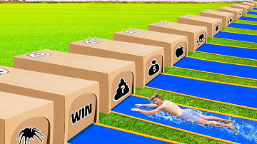 50 Mystery Water Slides.. DONT Slide through the Wrong one!