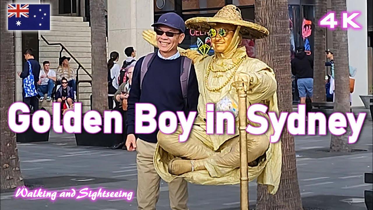 Golden Boy The Master of Levitation Living Statue Street Entertainer Sydney Australia Circular