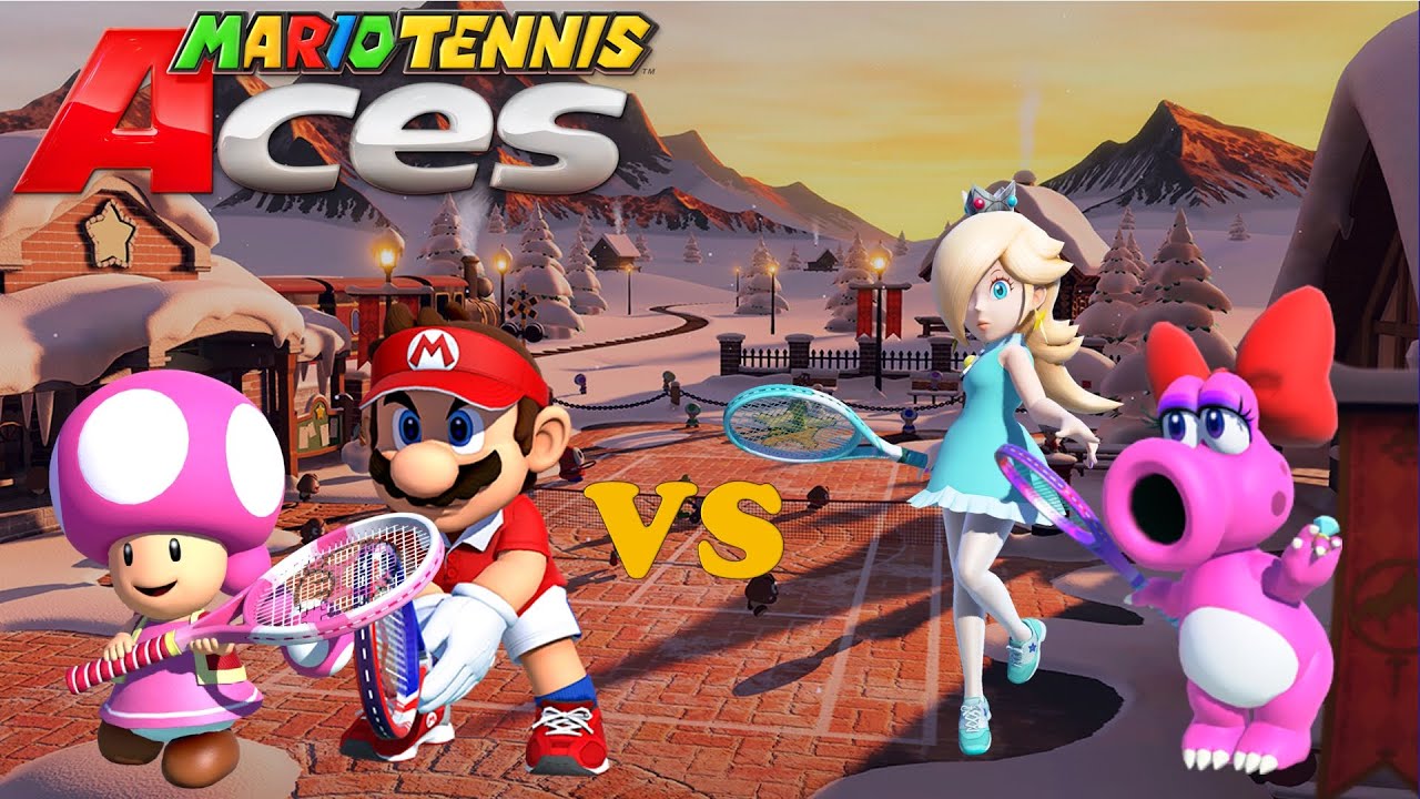 Mario Tennis Aces - Toadette & Mario vs Birdo & Rosalina - Snowfall Mountain