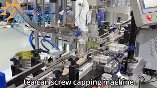 Screw capping machine, fully automatic tea can capper equipment with cap lifting system