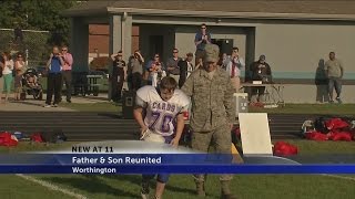 Airman surprises his son at football game