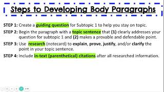 Developing Research Subtopic 1 - Mini Lesson
