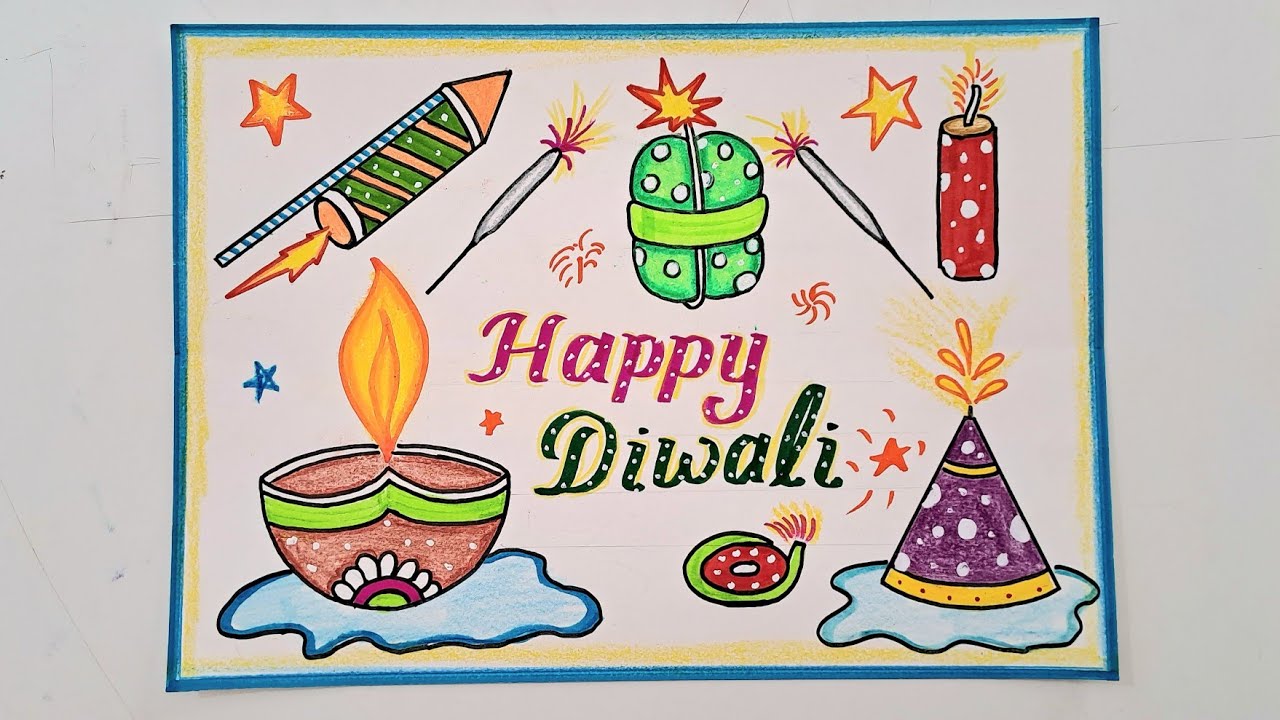 Diwali festival drawing | Diwali diya drawing | Diwali crackers drawing | Diwali  drawing easy | Diwali drawing, Diwali for kids, Art drawings for kids