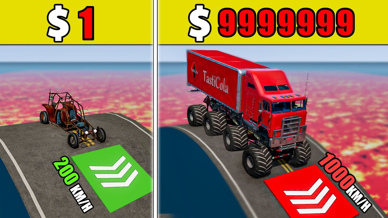 $1 vs $1,000,000丨Cars VS Stairs VS Roller Coaster Bridge VS Lava #23 - BeamNG.Drive Challenge