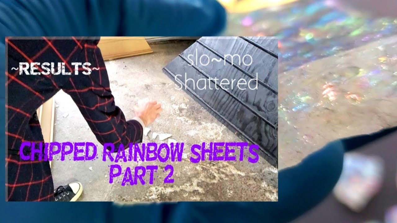 ~part 2~Slow motion shatter 1in thick chunk of glass to shapes Part 2  Rainbow Sheets second firing