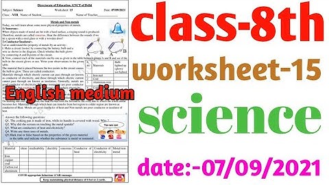 Science Worksheet 15 class 8 (7/9/21) English medium/worksheet 15 science class 8/class8 science