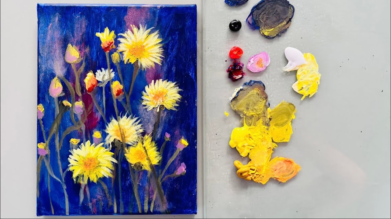 Wildflowers acrylic abstract painting on canvas tutorial |step by step ...