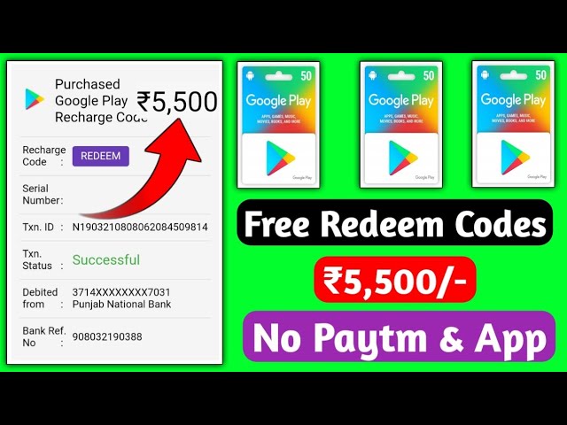 Best Google play redeem code of RS 50,100,150,500