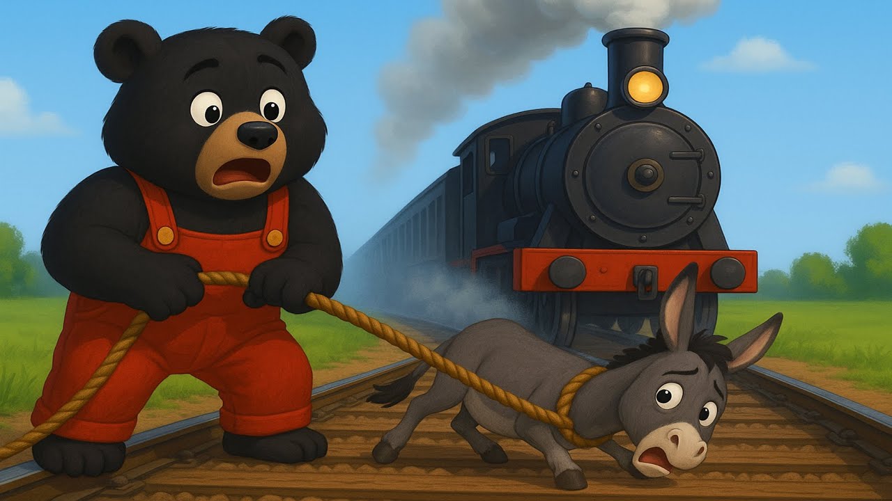 🫏🚂 OOPS! Baby Donkey Falls on the Rails… Bear Farmer to the Rescue! 🐻❤️| Vehicles Farm Animated