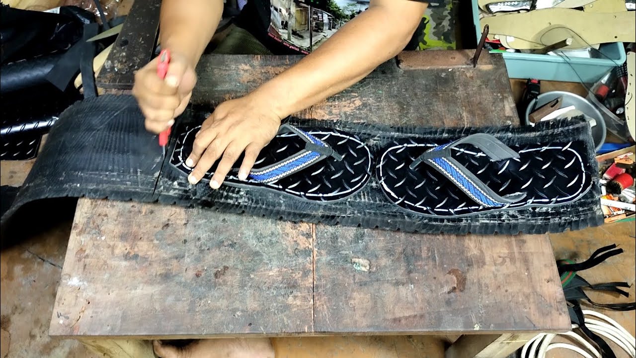 Cara membuat sandal awet dengan cepat dan mudah ( karet radial + spon emboss)