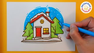 House with Snow Drawing, Painting, Coloring for Kids | Learn Easy Drawing by Desenhos da Tia Anabela 1,344 views 4 months ago 6 minutes, 11 seconds