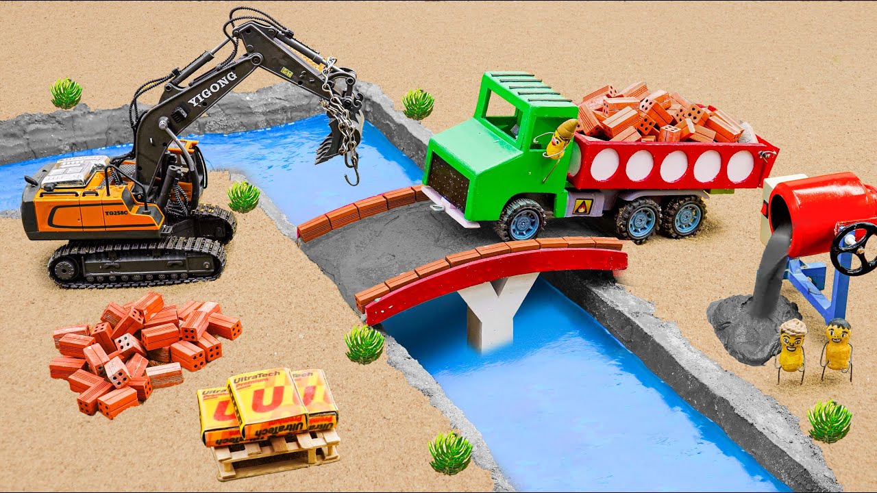 DIY Truck & Mini Tractor Build Brick Bridge with Modern Drain Valves After Flood | Science Project