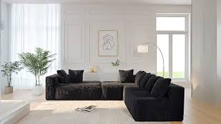 Black 6-Seat Cloud-Soft U-Shaped Sofa