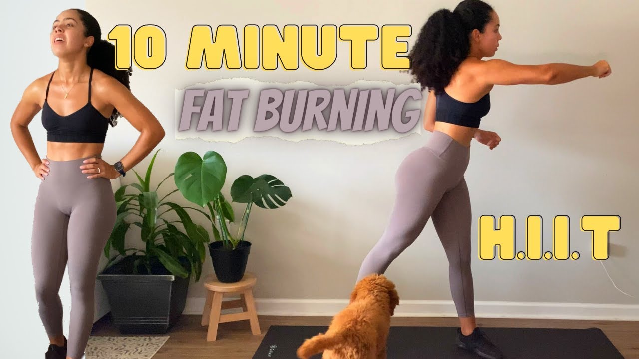 10 MINUTE FAT BURNING AT HOME HIIT | No Equipment + No Jumping ...