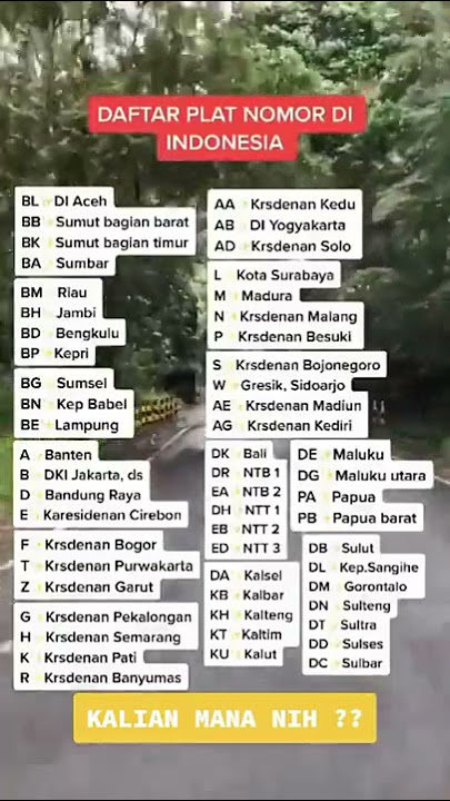 Daftar Kode Plat Nomor Kendaraan di Indonesia