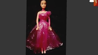 how to make dress for barbi doll/ plastic bag dress/ payel art and craft apd