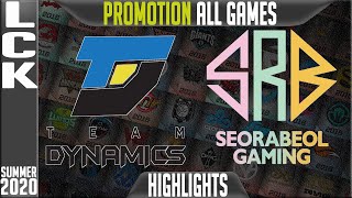 DYN vs SRB Highlights ALL GAMES | LCK Summer 2020 Promotion | Team Dynamics vs Seorabeol Gaming