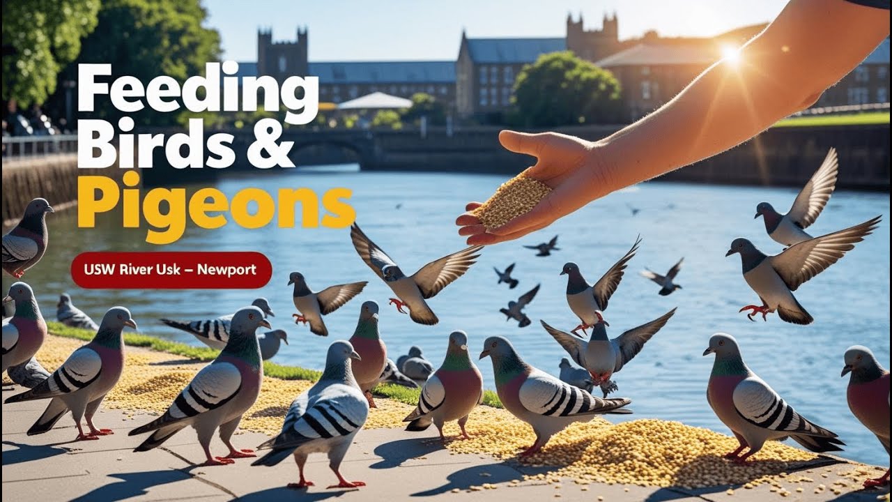 Feeding Birds and Pigeons at USW Campus | Peaceful Day in Newport