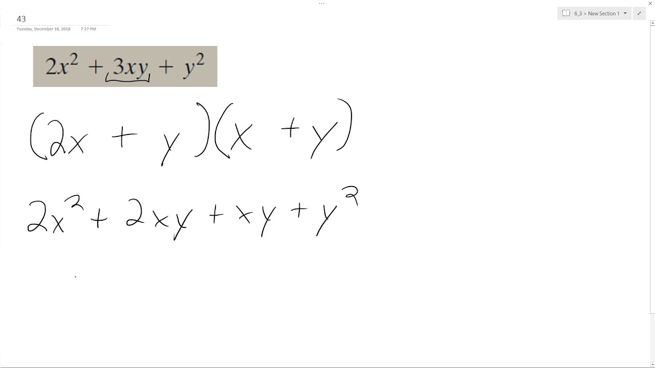 Factor 2x 2 3xy Y 2 And Verify Youtube