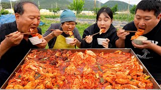 Braised Kimchi with pork, beef, chicken, mackerel  Mukbang eating show