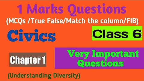 #Class 6 #Civics #Chapter 1 #Understanding Diversity #NCERT #CBSE #OTQs #MCQs #1 Mark Questions