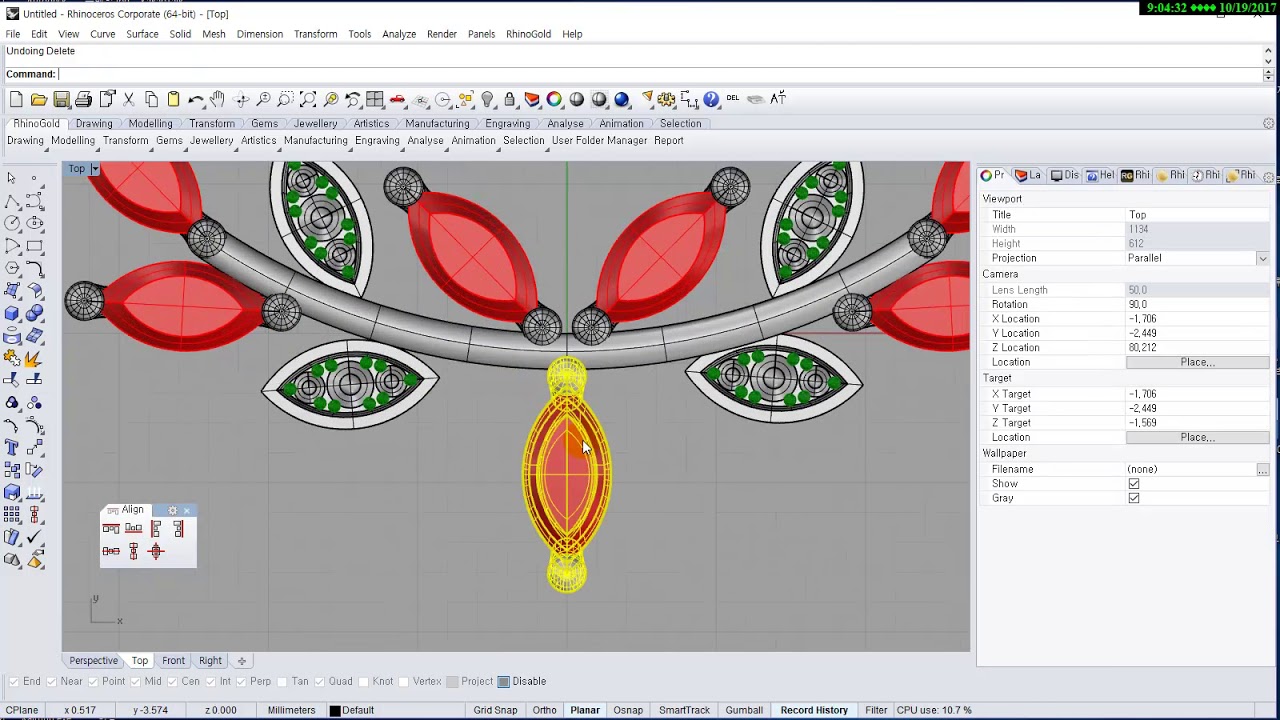 실무라이노(rhino)강좌- 블럭기능을 이용한 유색보석 난집 메달 만들기