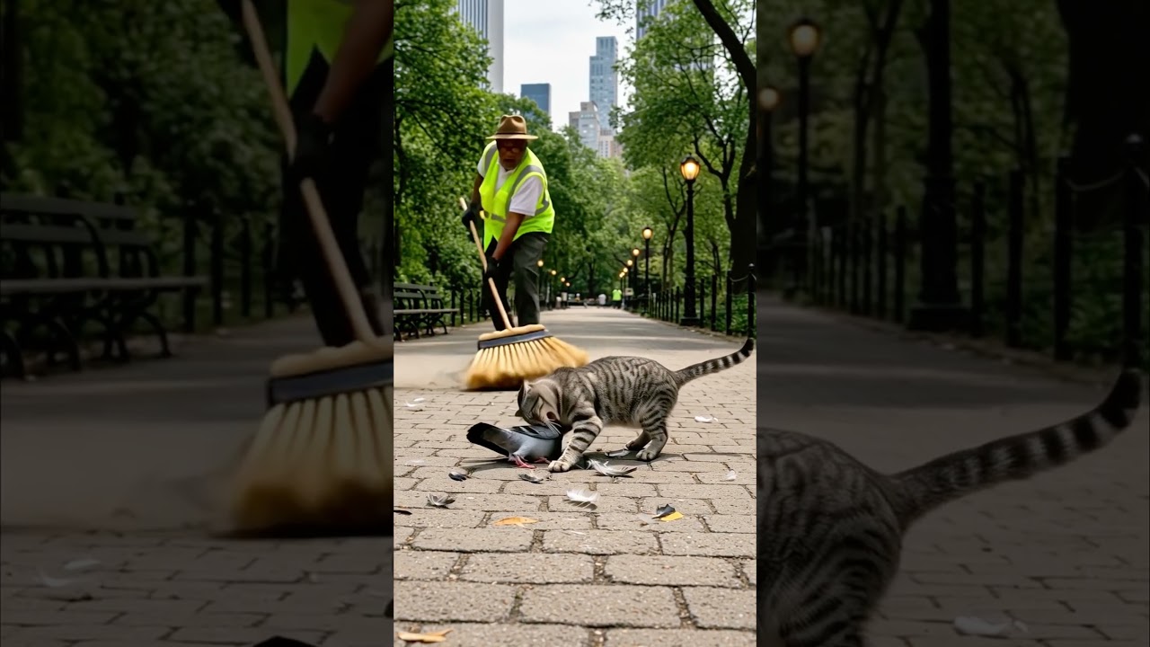 Cat Catches Pigeon in Central Park - Worker to the Rescue! 😱
