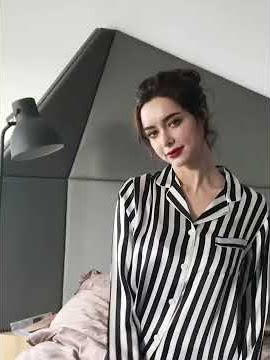 Black And White Striped Silk Pajama Set For Women