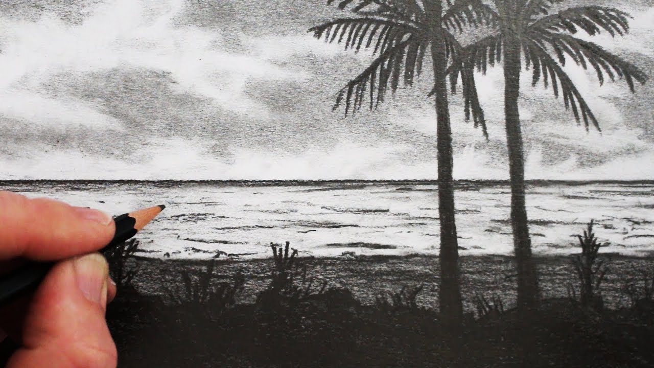 How to Draw a Beach: Pencil Drawing Step by Step - YouTube