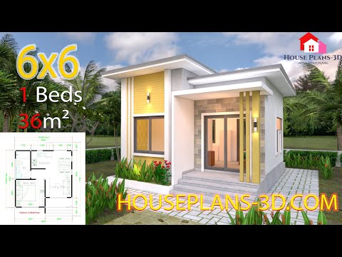 small-house-plans-6x6-meters-with-one-bedroom-flat-roof-20x20-feet