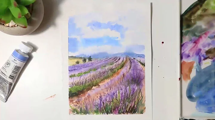 Watercolor Painting | Lavender Field Landscape on wood pulp paper #watercolor #watercolorpainting