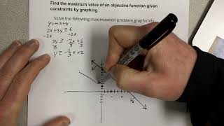 Find the maximum value of an objective function given constraints by graphing