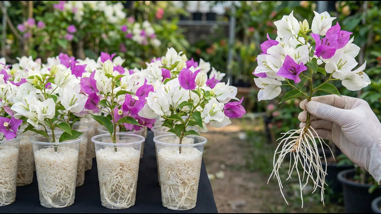 Just rice! Bougainvillea cuttings will instantly (900%) sprout roots and bloom year-round.