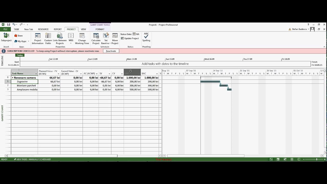 Earn Value Method Microsoft Project 2013 - YouTube