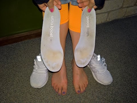 Her sockless feet - training in Adidas Ultra boost