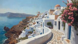Santorini Greece Coastal Walkway Vintage Painting  | Frame TV Art Display | 2-Hour Screensaver screenshot 5
