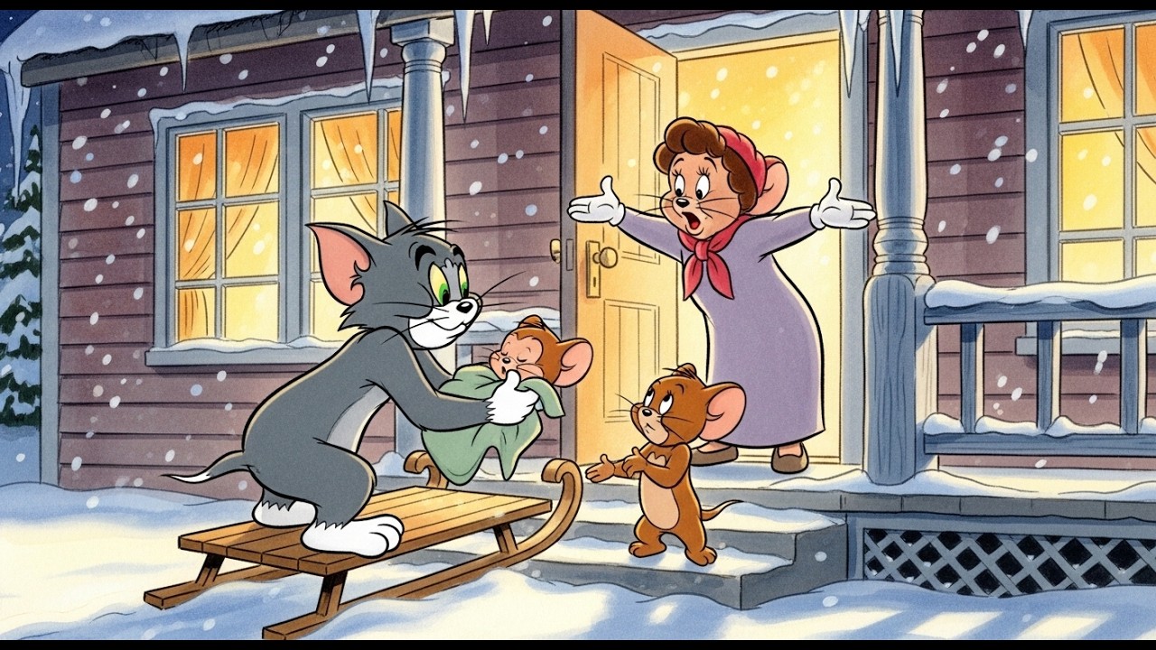 Tom & Jerry: Baby Nibbles' Magical Snowy Day! ❄️ Bath, Sledding, Snow Angels & Cozy Dinner
