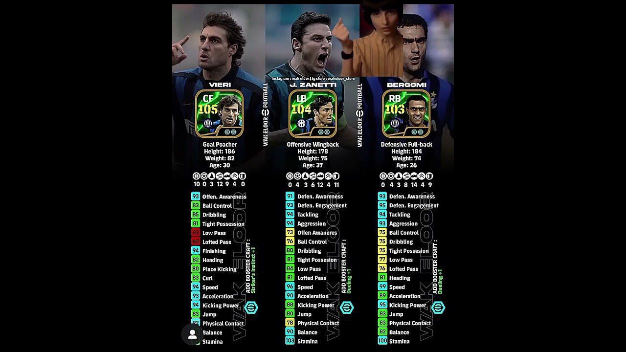 Training guides for Vieri , J. Zanetti and Bergromi