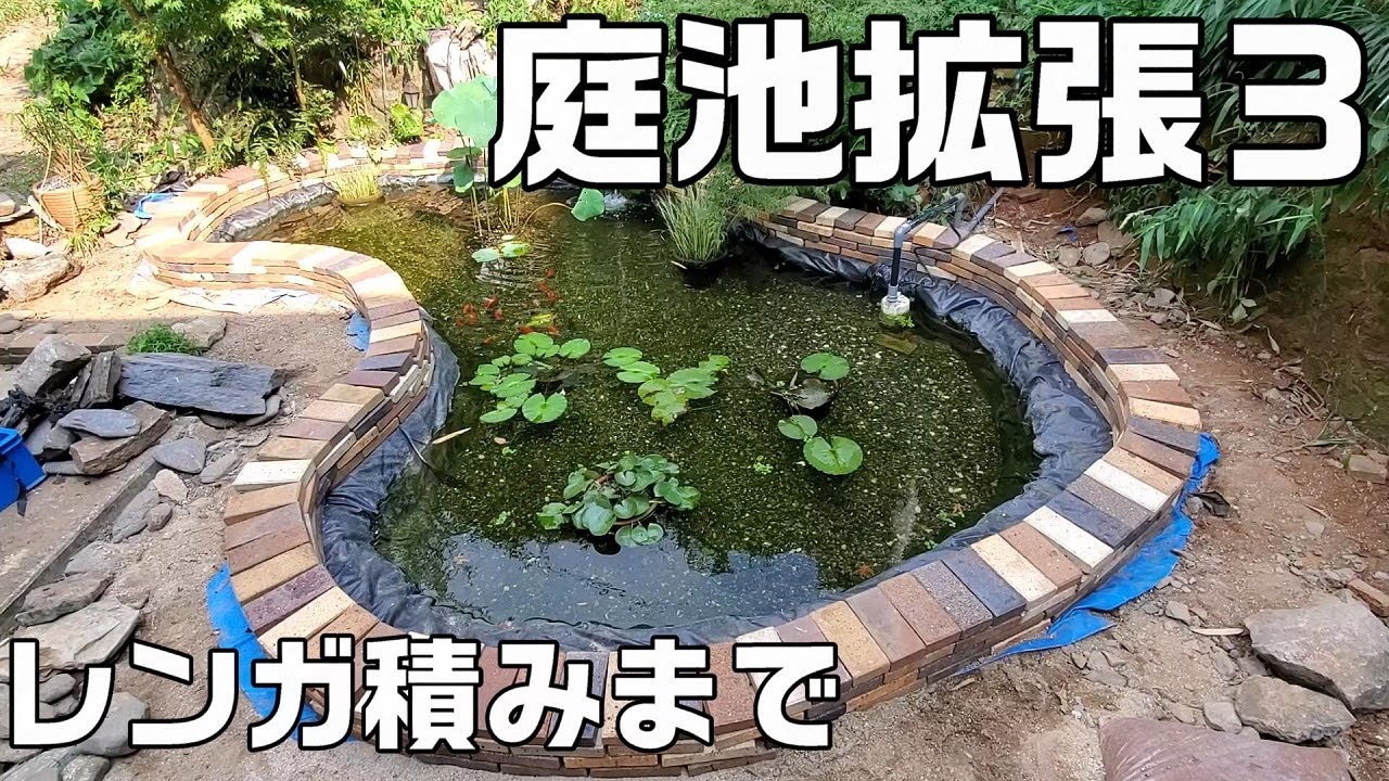 池作り 庭池の拡張 掘り出したレンガをシリコンで固定しました Youtube
