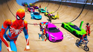 Cars Motorbike and Aircrafts GTA V MODS Digital Circus Spiderman and Heroes New Stunt Challenge