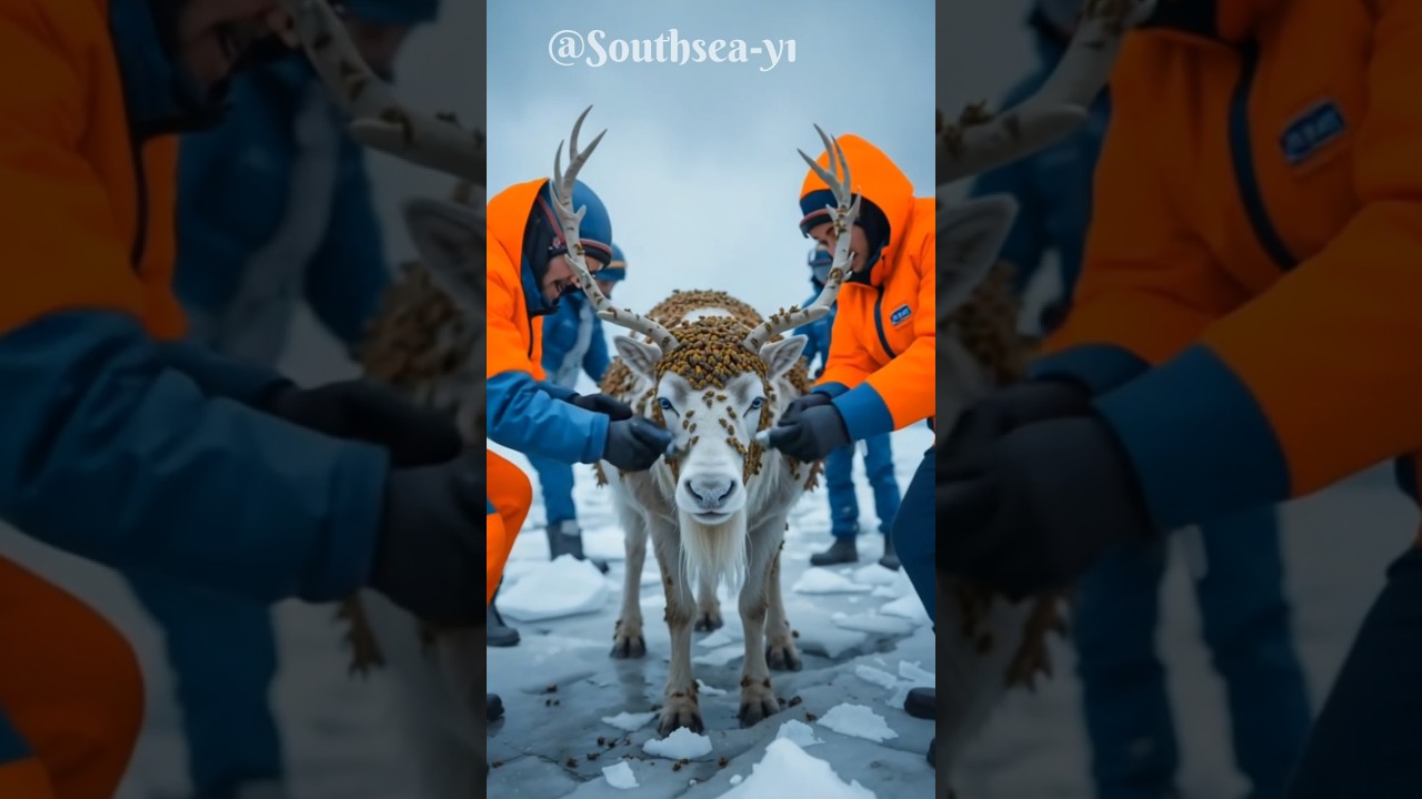 Frozen Courage: White Reindeer Rescued from Bee Swarm in Arctic Blizzard! 