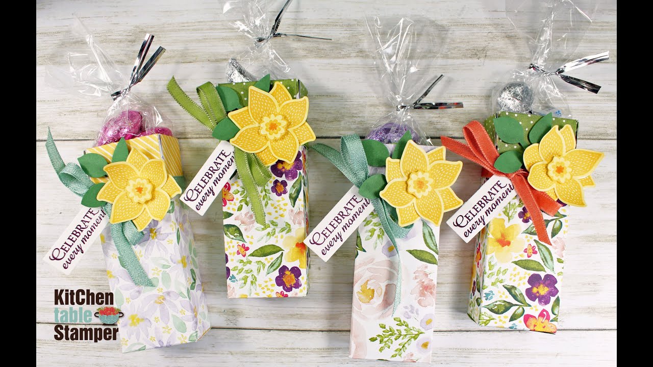 Stampin' Up! Pop of Petals Daffodil Treat Box Tutorial with Kitchen Table Stamper